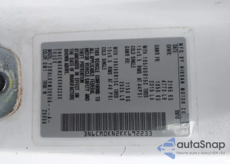 2019 Nissan Nv200 Sv from USA, damaged, VIN 3N6CM0KN2KK692233